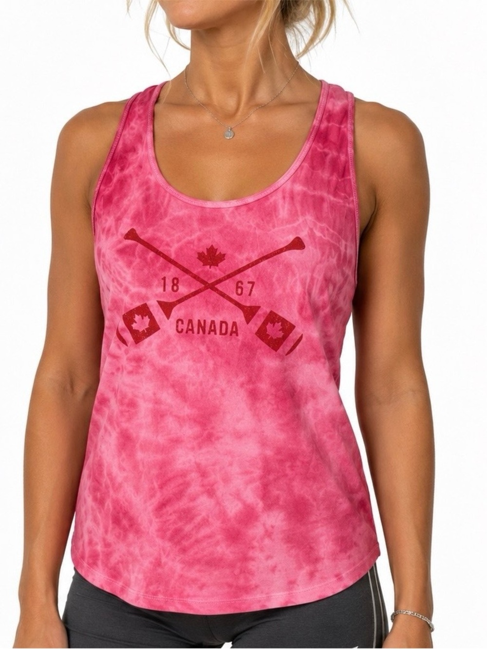 Tie Dye Graphic Cotton Tank Top Scoop Neck Racerback Athleisure Sporty Pink XL